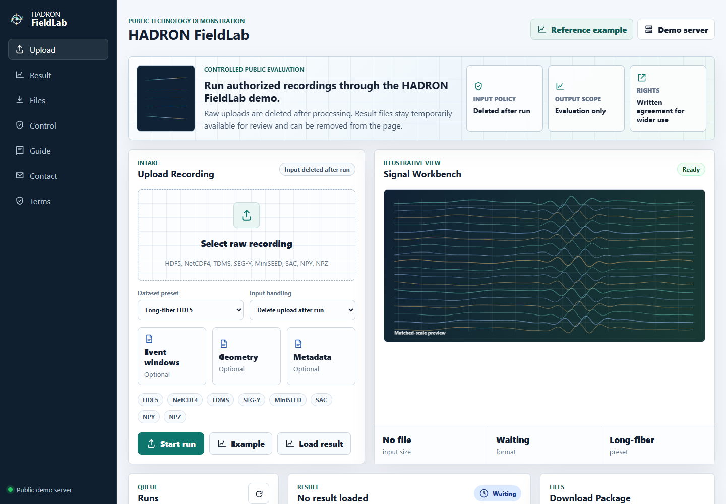 HADRON FieldLab upload workspace screenshot